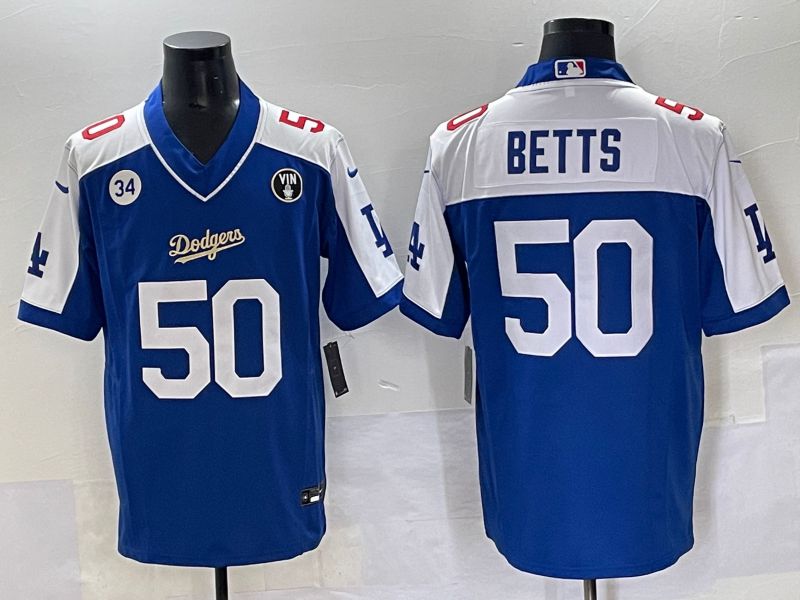 Men 2025 Los Angeles Dodgers #50 Betts Blue white Nike MLB Jersey style 7074->detroit tigers->MLB Jersey